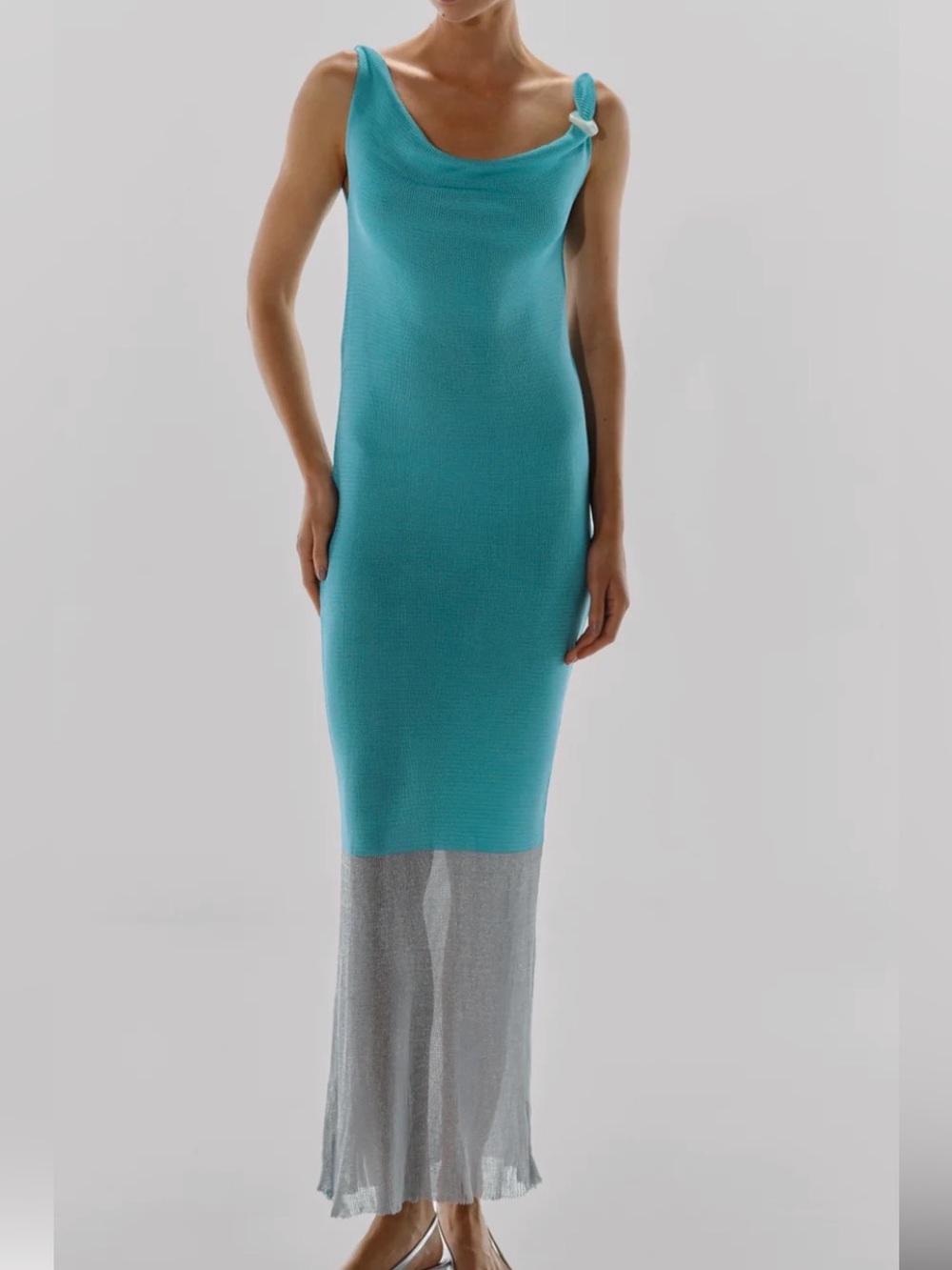 Baobab Collection Teal Knit Maxi Dress with Sheer Gray Hem